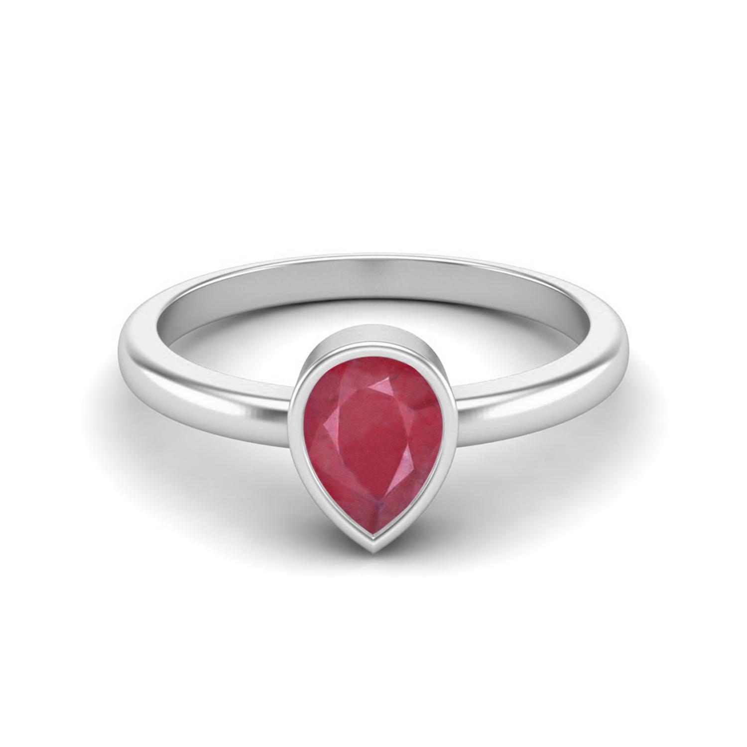 0.75 Cts Pear Shape Ruby 925 Sterling Silver Solitaire Stackable Engagement Women Ring 7