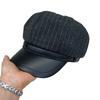 Japanese Striped Casual Retro Octagonal Hat Early Autumn Pu Leather Brim Splicing Women's Street New Cap Trendy New