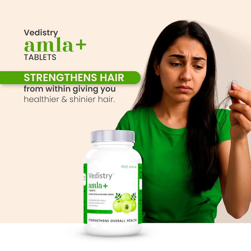 Vedistry Amla+ Tablets 60 Tablets X Pack of 3 | Immunity Energy Booster with Vitamin C for Hair Skin Anti-Ageing Wellness