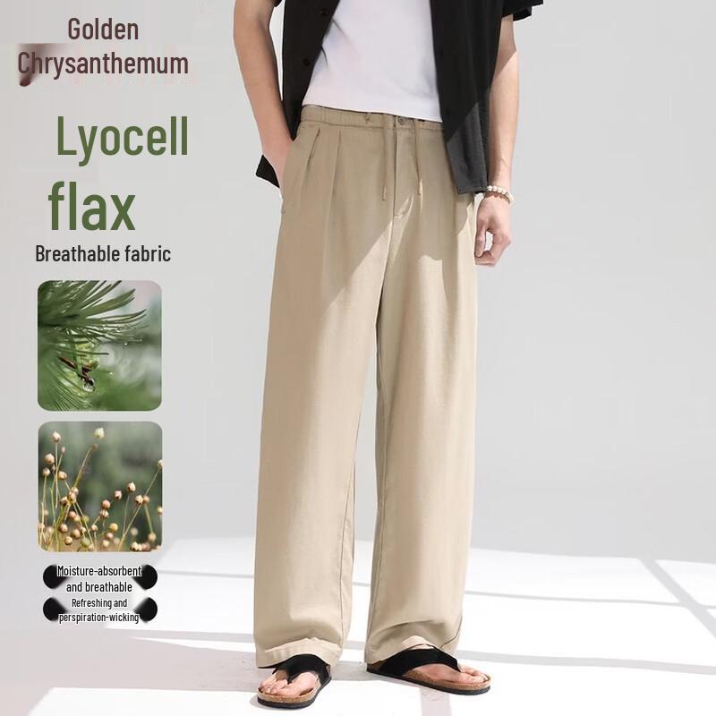 Men s Linen Blend Straight-Leg Casual Pants L