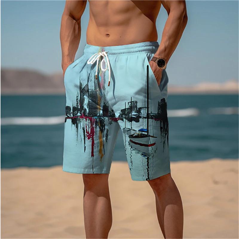 

Fashion Lake Reflection Pattern Beach Short Mens Trend Personalization 3D Printed Board Shorts Loose Casual Oversized Swim Trunk 6XL