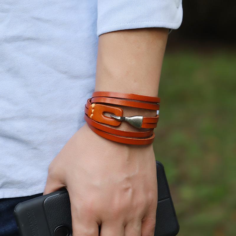 Trendy European & American Multi-layer Cowhide Bracelet - Simple & Retro Student Accessory