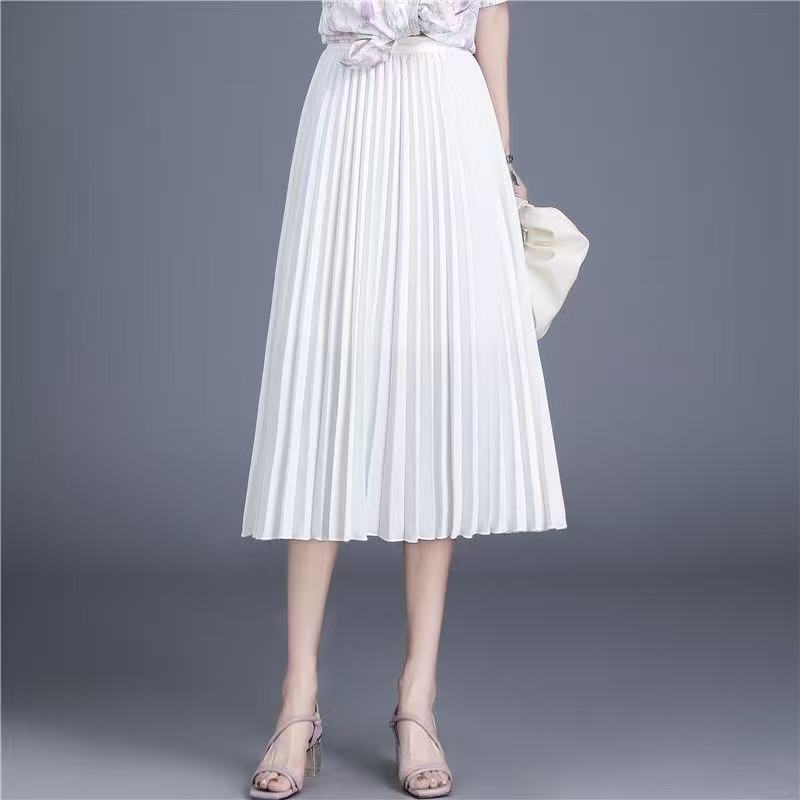 

Простая многоцветная новая плиссированная юбка женская юбка с высокой талией и тонкой однотонной драпировкой средней и длинной плиссированной юбкой average size