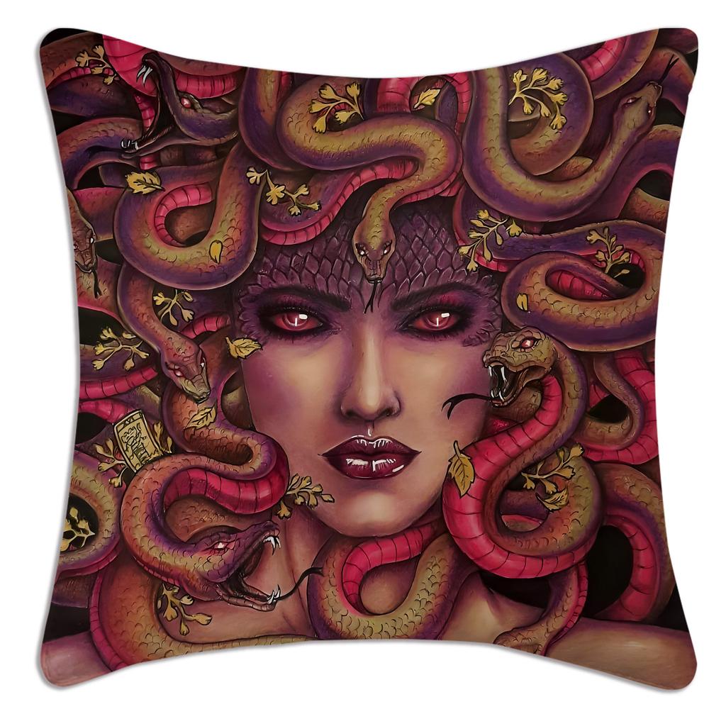 Pillow Covers Cartoon Snakeheaded Medusa Sofa Decorative Home Doublesided Printing Short Plush Cute Cushion Cover