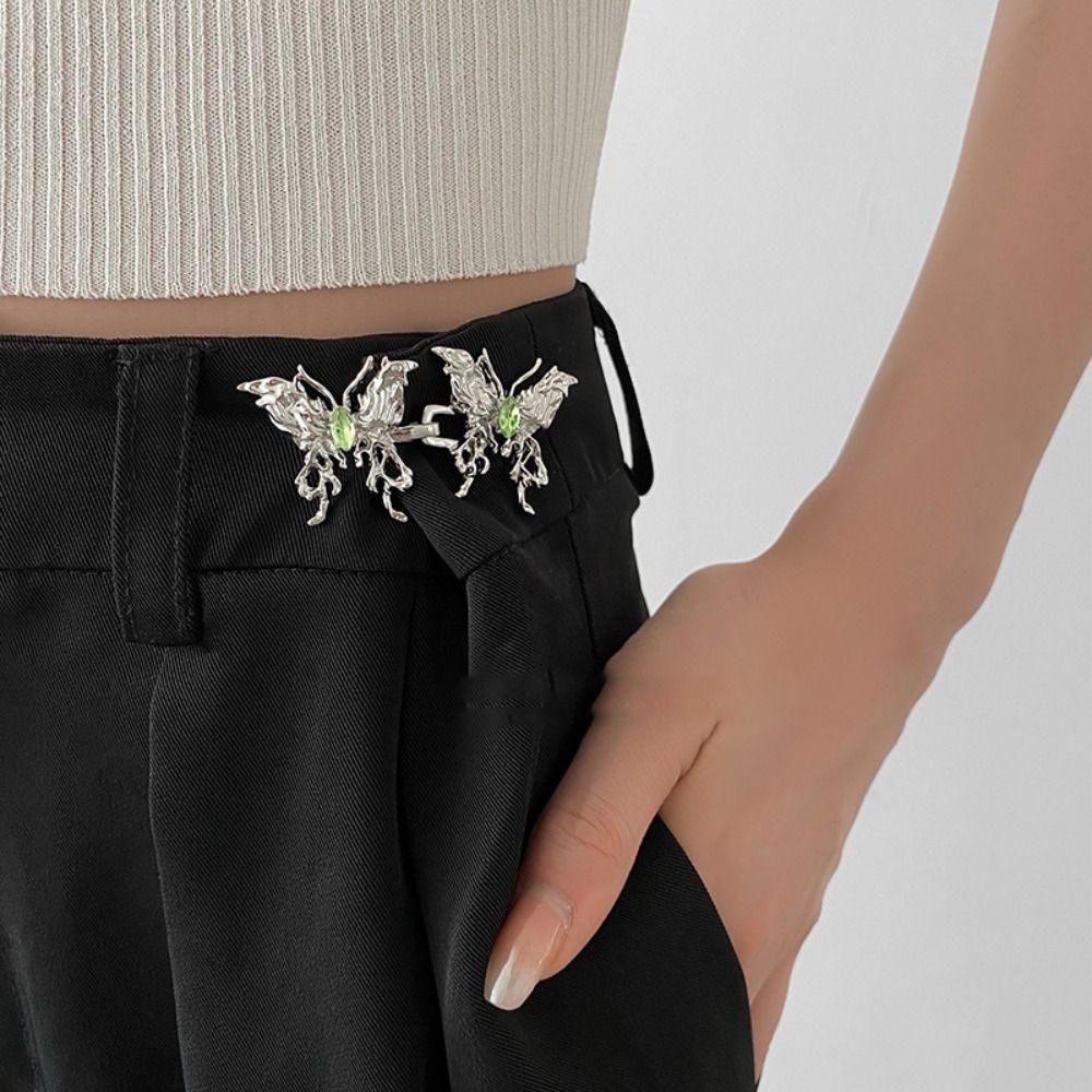 

Регулируемая пряжка-бабочка на талии Съемные джинсы с пуговицами Пуговица на талии делает джинсы более узкими 1 pair