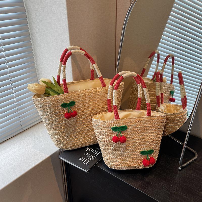 New Woven Women's Bag Handmade Grass Woven Handbag Fashion Embroidery Versatile Shoulder Bag Beach Bag KTB