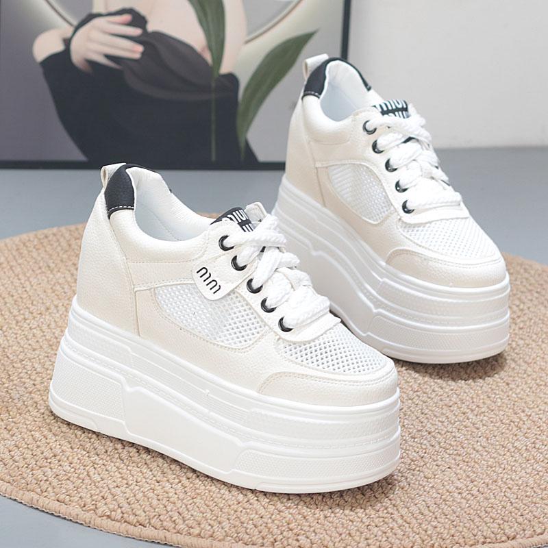 Móda 10CM 12CM Dámské ležérní boty s tlustou podrážkou Kožené Super vysoké podpatky Tenisky Šněrovací Platformové boty pro studenty Platformové boty