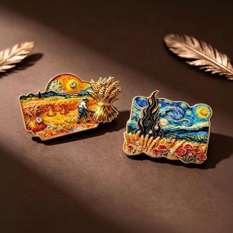 Van Gogh Art Collection Brooch 1Pcs Starry Night Design Enamel Pin Unique Lapel Badge for Art Exhibition Wear