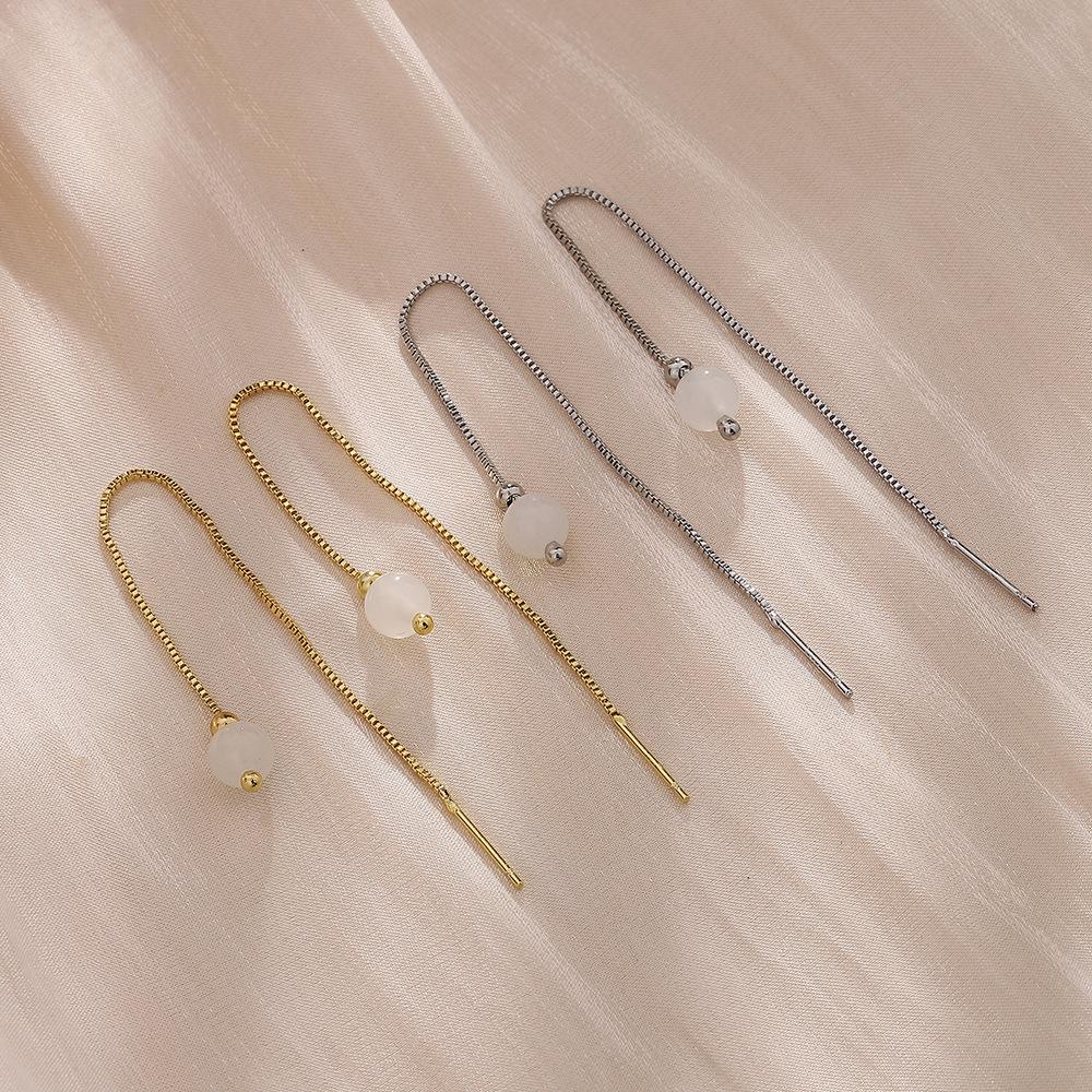 Hetian White Jade Earrings Chinese-Style Long Fringed Earrings Atmospheric Simple Classical Round Bead Jade Earrings