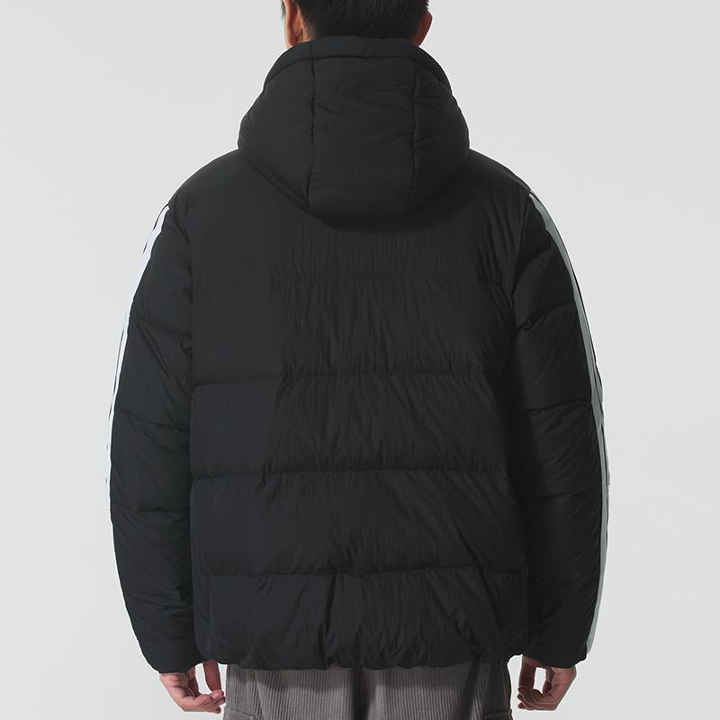adidas Essentials 3-Streifen Outdoor Warm Winddicht Kapuze Reißverschluss Entendaunen Locker Geschnitten Pufferjacke Herren Jacke Schwarz KH3987