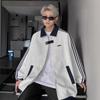 American splicing sports jacket boys spring and autumn heavy three-bar sweater trendy lapel baseball jersey