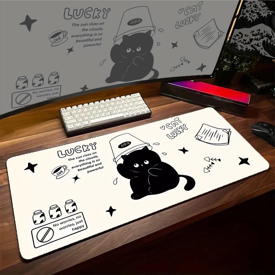 Large Anime Cat Mouse Pads Cute Black Fed Gaming Mousepad Desk Mat Surface Gaming XXL Mousepads Keyboard Cute Desktop Mat