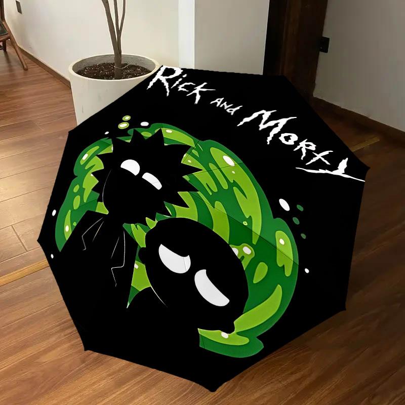 1PC Warner Rick and Morty Automatic Open/Close Umbrella with Windproof, 93-Rib Sturdy Canopy, Durable Ribs1310A