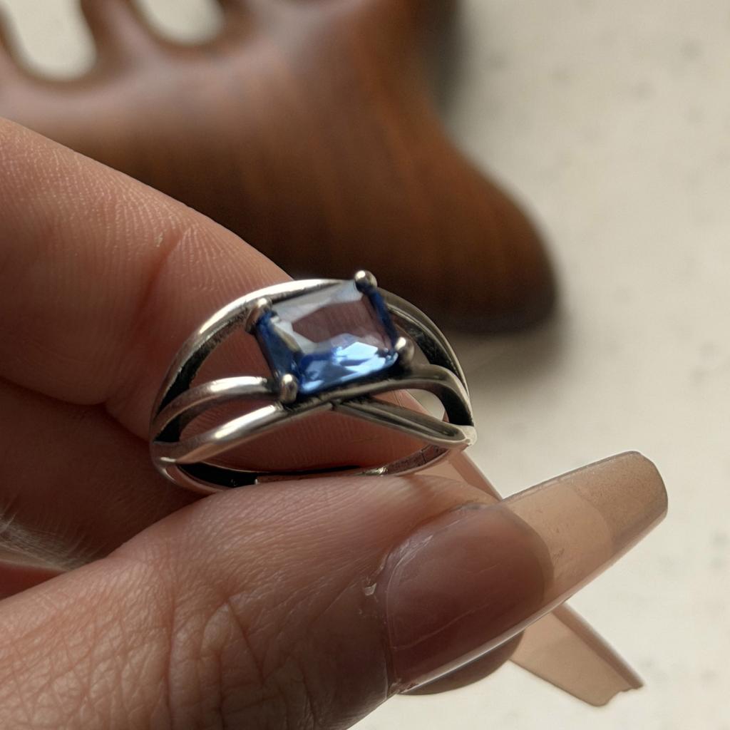 925 Sterling Silver Rings for Women Couple Minimalist Handmade Simple BLue Zircon Ring Fine Jewelry Gift Prevent Allergy