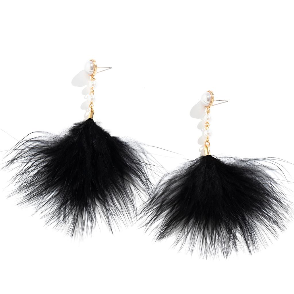 Temperament Feather Fringed Imitation Pearl Earrings, Retro Style Personality Simple Niche Stud Earrings For Women
