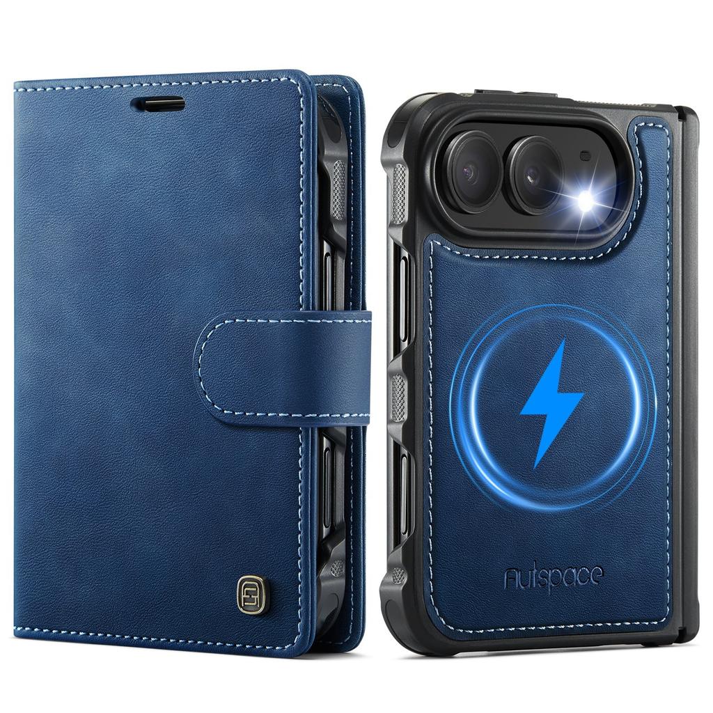 AutSpace-A05 Für iPhone Duo Hülle Scharnierschutz Luxus Magnetisch 2-in-1 Abnehmbare Lederabdeckung Schale