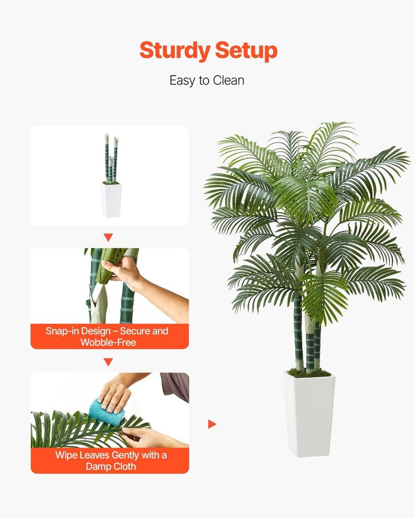 1829 mm Artificial Areca Palm Tree Fake Plant with White Planter Indoor