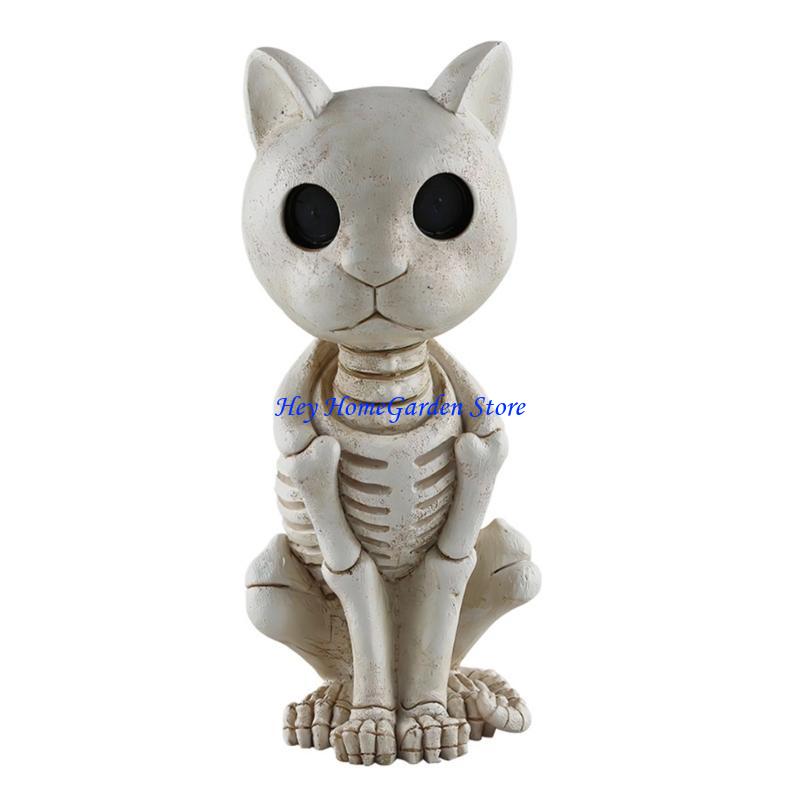652F Artistic Resin Skeleton Hippo Decors Mystical Felines Skeleton Resin Statue, Artistic Desk Decoration for Creative Space
