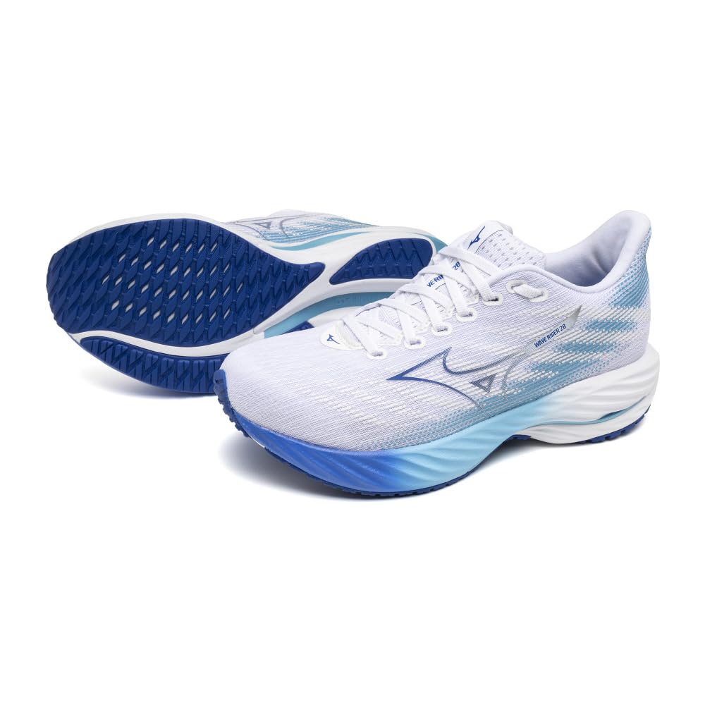 

Mizuno Кроссовки для бега Wave Rider 28, толстые, белые x синие, ширина 2E, для джоггинга, марафона, тренировок, спорта, легкие, упругие, подошва, женские, синие, 23.5 см,