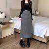 Plus Size Preppy Grey Pencil Skirt for Women Hip Covering Slimming High Waisted A Line Casual All Match Versatile Midi Straight Skirt