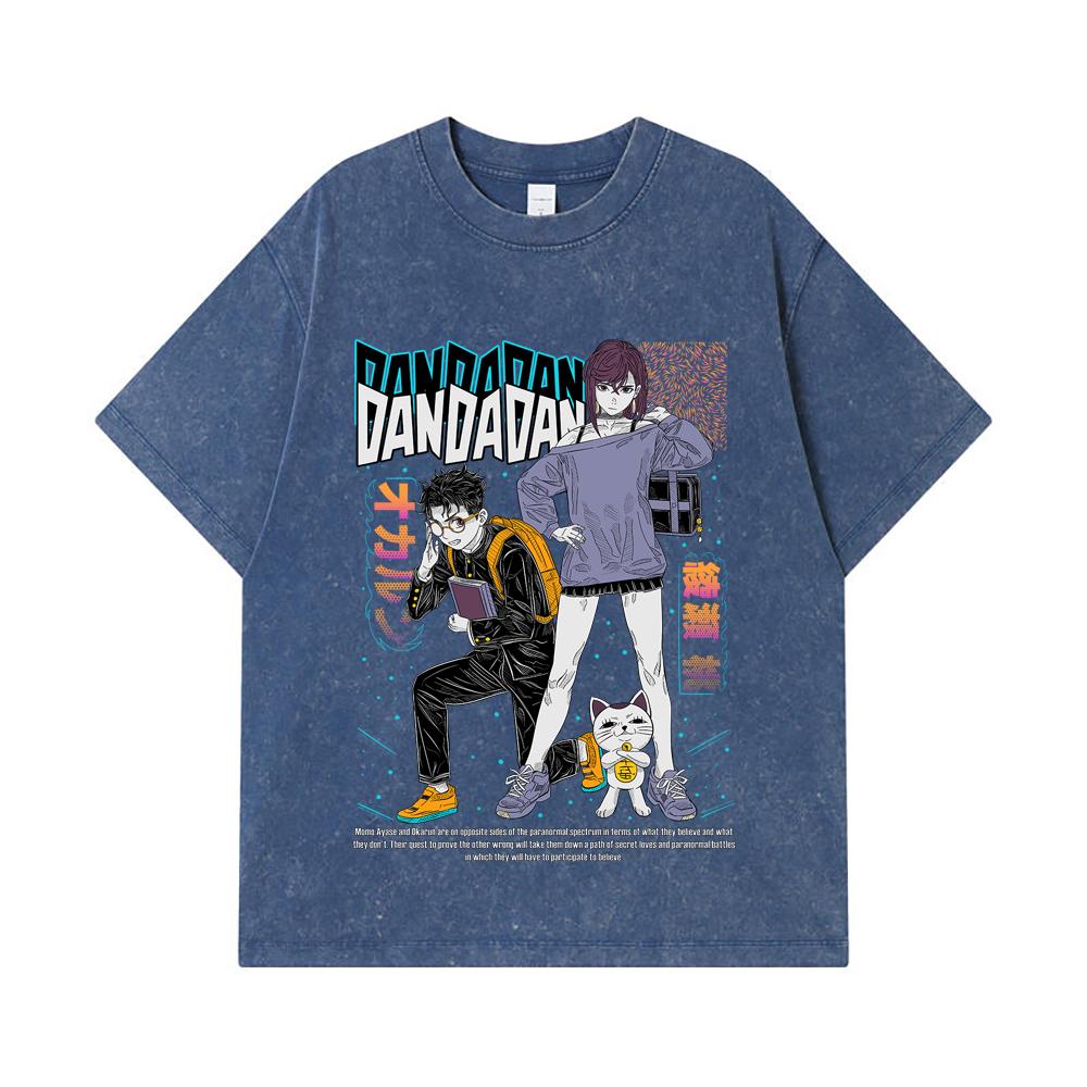 

275 GSM Washed T-shirts 100% Cotton Dandadan V1 Momo Okarun Print Unisex Heavy Cotton T Shirt 2XL