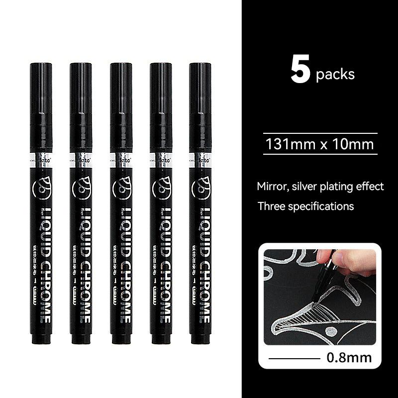 6/1pcs Chrome Pen Marker Reflective Mirror Electroplating Paint Repair Marker For Rock Ceramic Glass 0.8/1/2mm Nib Art Craftwork