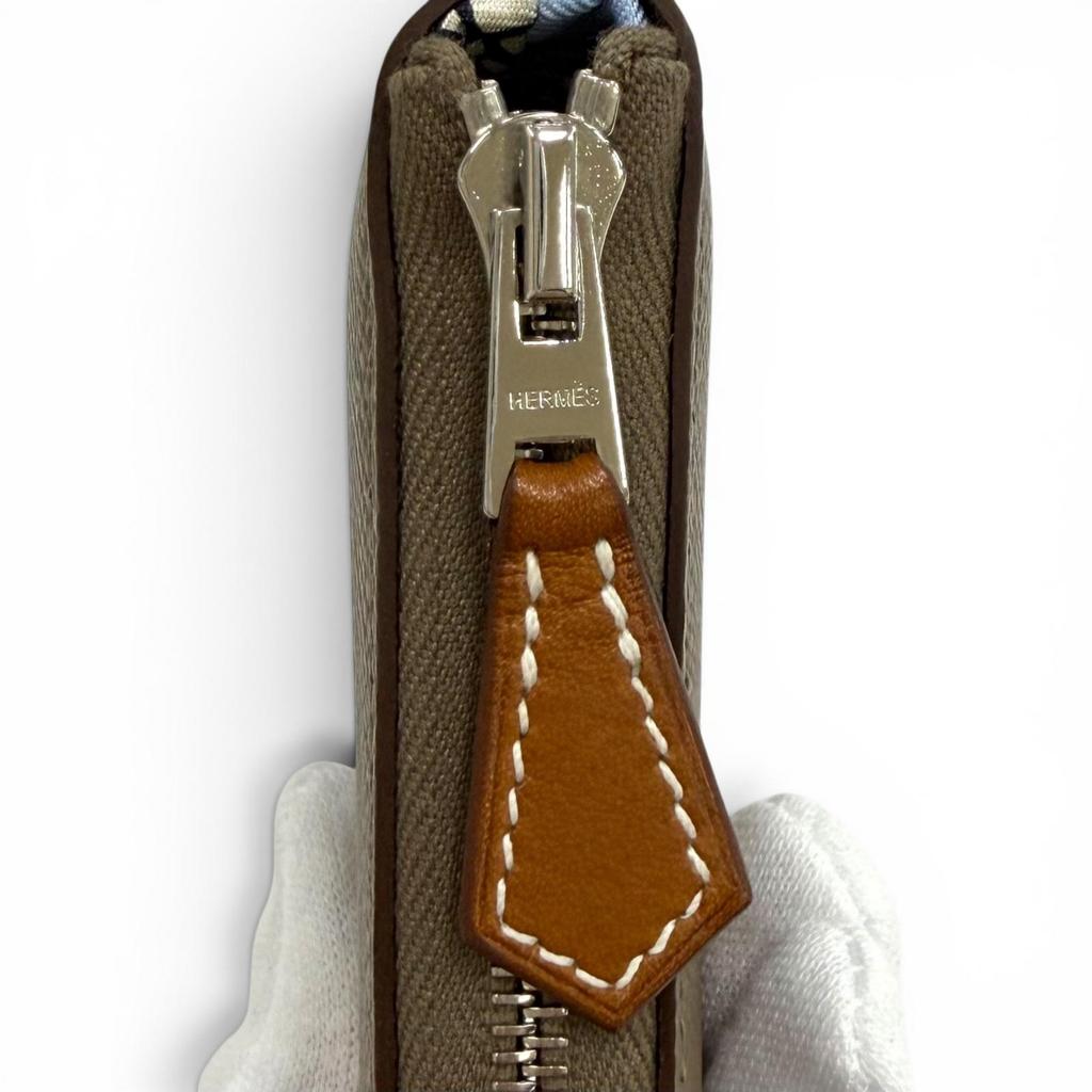 Portamonete HERMES impeccabile Azap compatto in seta con cerniera tonda in pelle Epsom da donna Usato