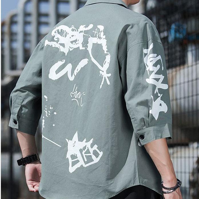 

Мужские рубашки, летние рукава три четверти, верхняя одежда в стиле сафари, верхняя одежда в стиле ретро, ​​свободная дышащая спортивная рубашка мужская M армия зеленый