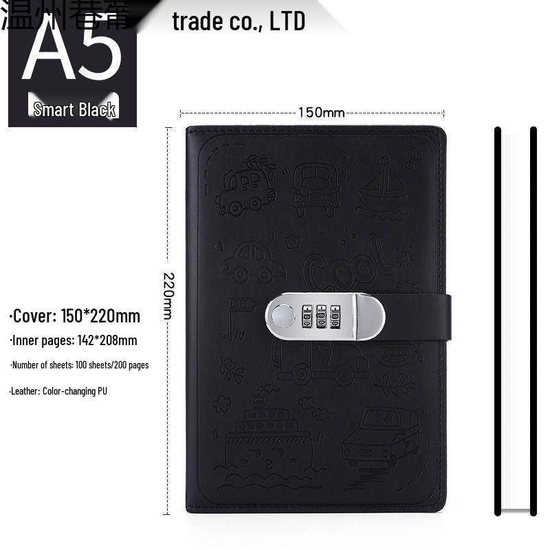 Cartoon Student Password Diary with Lock – Thick Stationery Notebook Planner