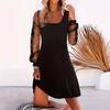 European and American Cross-border Foreign Trade New Light and Mature Style Temperament Elegant Casual Fashion U-neck Mesh Splicing Long-sleeved Dress