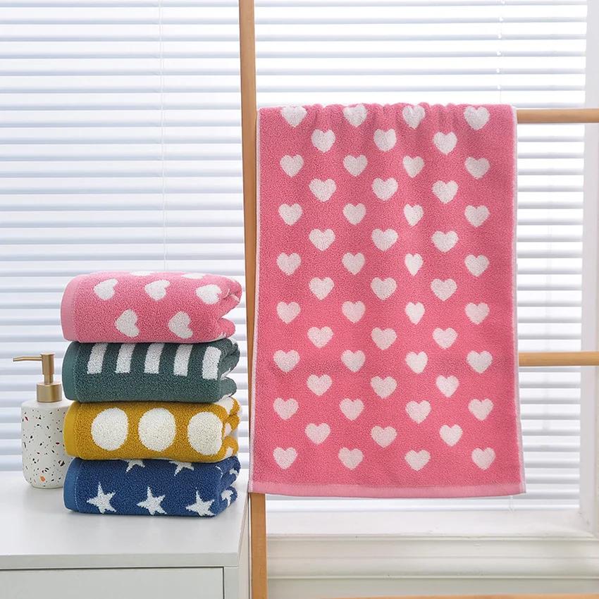 Cotton Bathroom Accessories Sets Dots Stars Striped Heart Pattern Soft Face Towel Super Absorbent Thick Hand Towels Kids Adults