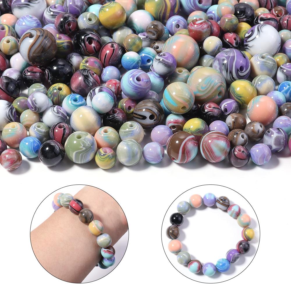 10-50pcs 8/10/12/16mm Resin Beads Ink Wash Oil Painting Style Round Loose Bead For DIY Jewelry Making Bracelet Necklace Supplies