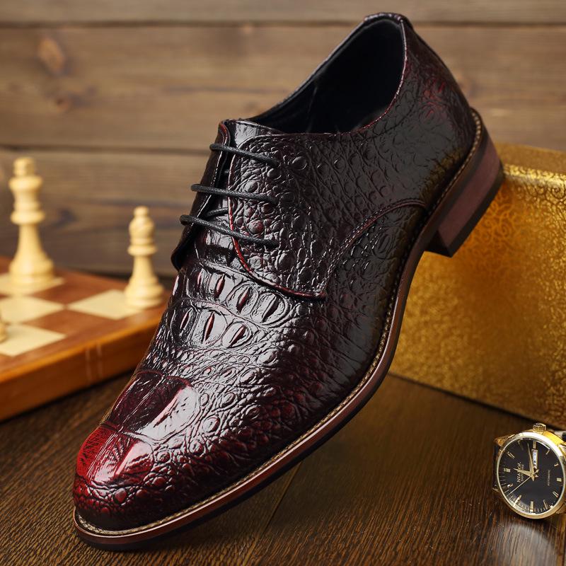 New Men s Black Crocodile Pattern Leather Lace-up Shoes for Business, Formal Events, Hairdressers, and Weddings. Size 40 кларет