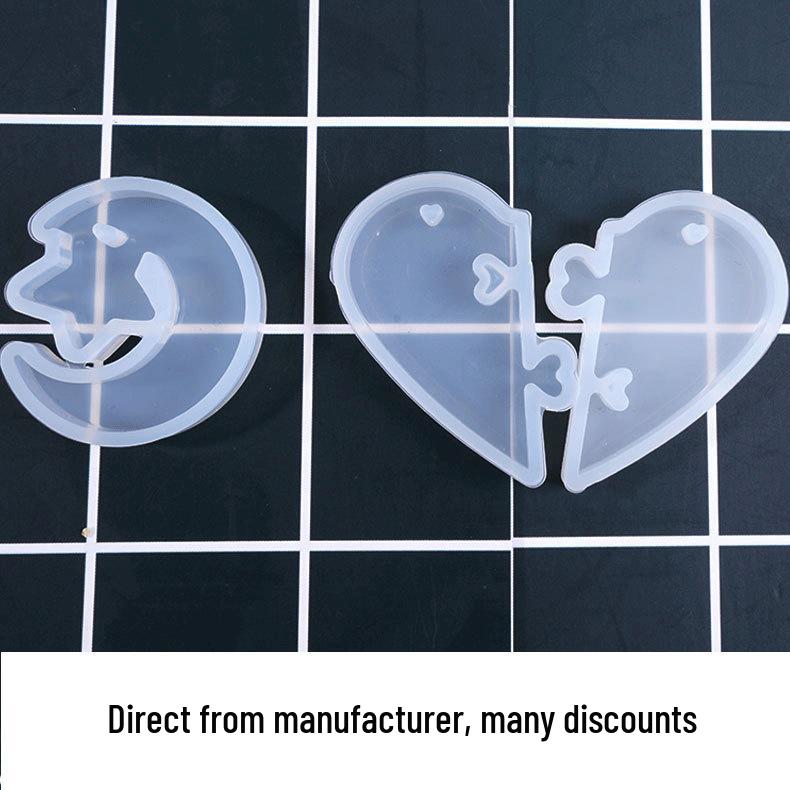 Heart-Shaped Crystal Resin Puzzle Pendant Silicone Mold with Star and Moon Hole Heart Puzzle Pendant Mold