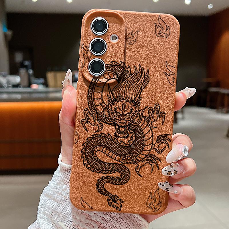 Husă Moale TPU cu Model Dragon Pentru Samsung S25 Ultra S24 FE S23 S22 A56 A36 A16 A15 A55 A35 Textură Piele Mată Subțire Rezistentă la Șocuri Husă Bumper