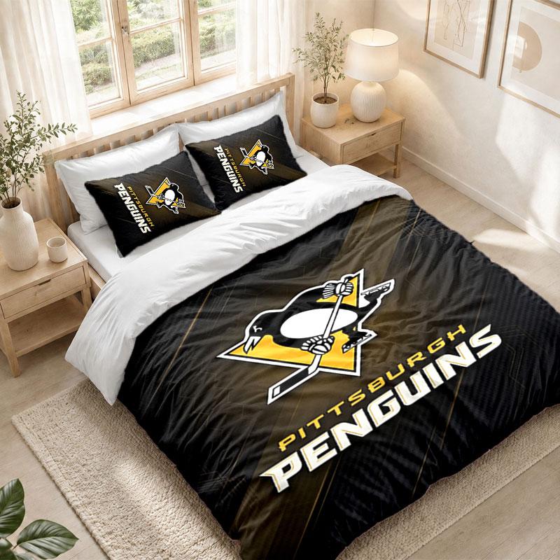 Bedding Set 1 Duvet Cover 2 Pillowcases Pittsburgh Penguins Print Bedroom Home Decoration