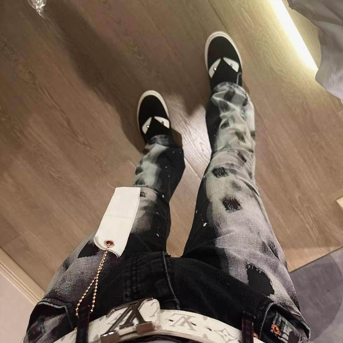 Джинсы клеш JYL для мужчин, звезда интернета, американский стиль, ПУ, скинни, джинсовые брюки с vibe XXL амарантовый