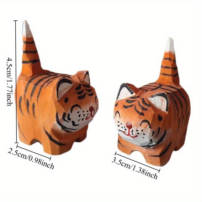 Pure Solid Wood Tiger Carving, Handmade Adorable Forest Scene Ornament Decoration