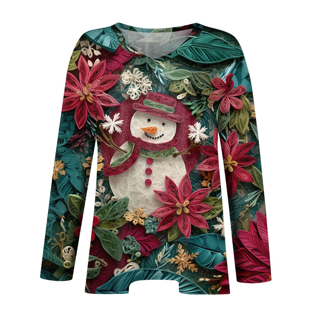 Women's Fashionable Casual Long Sleeved Plus Size Print Top Plus Size Floral Print Top