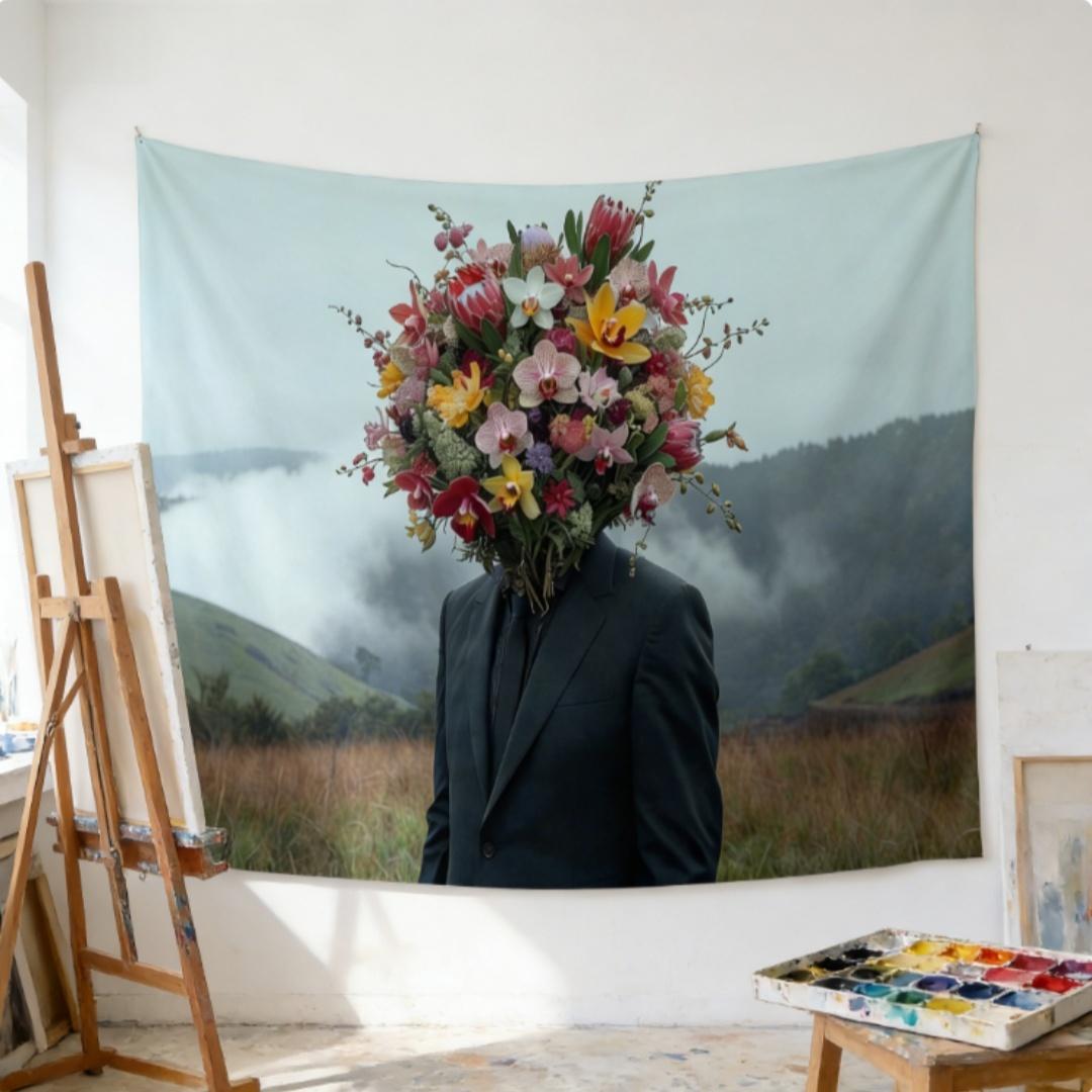 

Surreal Floral Head Figure Tapestry Artistic Abstract Wall Hanging for Bedroom Living Room Home Decor 74x94cm(29x37in)
