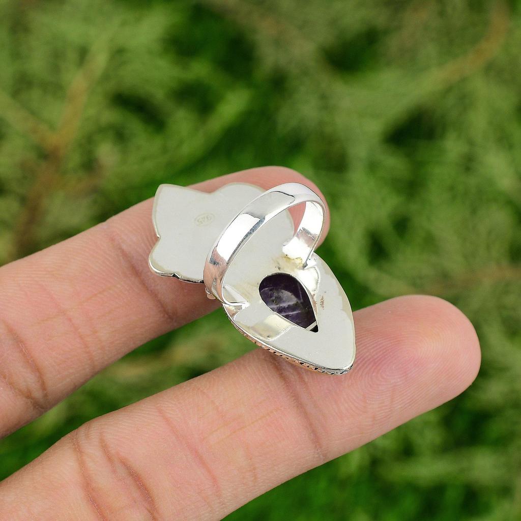 Gift For Women Stackable Ring Size 7.25 925 Silver Natural Chevron Amethyst