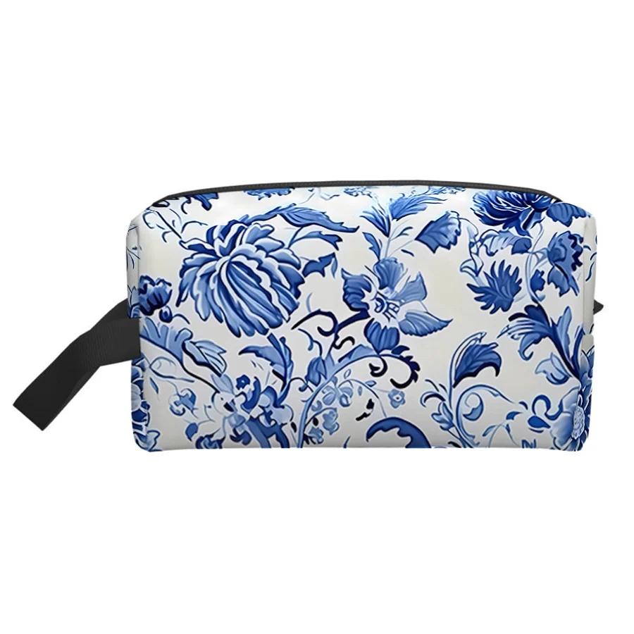 Large Portable Cosmetic Pouch with Zipper Closure Flower Pattern Toiletries Storage and Travel Makeup Bag Makeup Accessory Bag