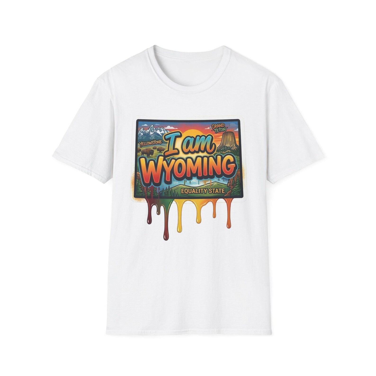 I Am Wyoming postcard design T-Shirt | colorful drippy state pride S