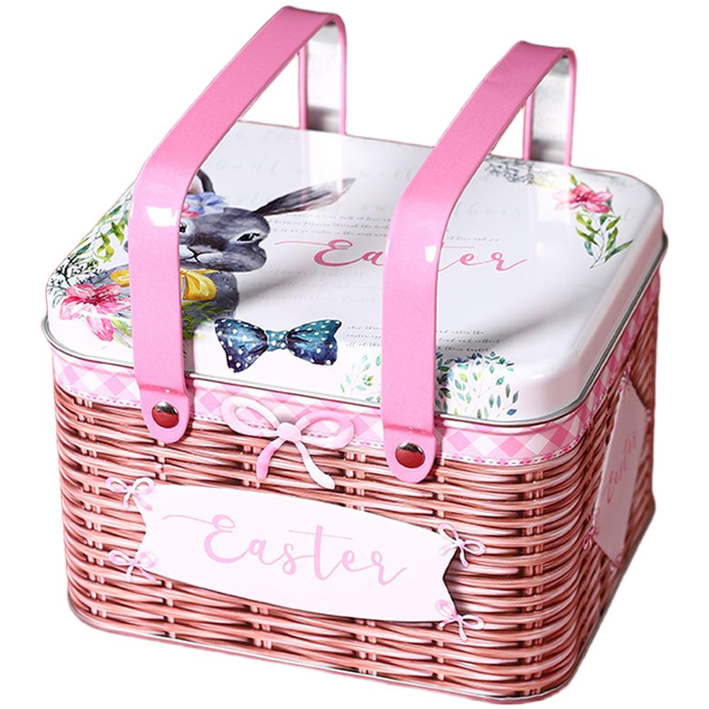 Cartoon Design Iron Cookie Biscuit Tin Box with Handle for Candy and Snack Storage with Moisture Proof Tight Lid
