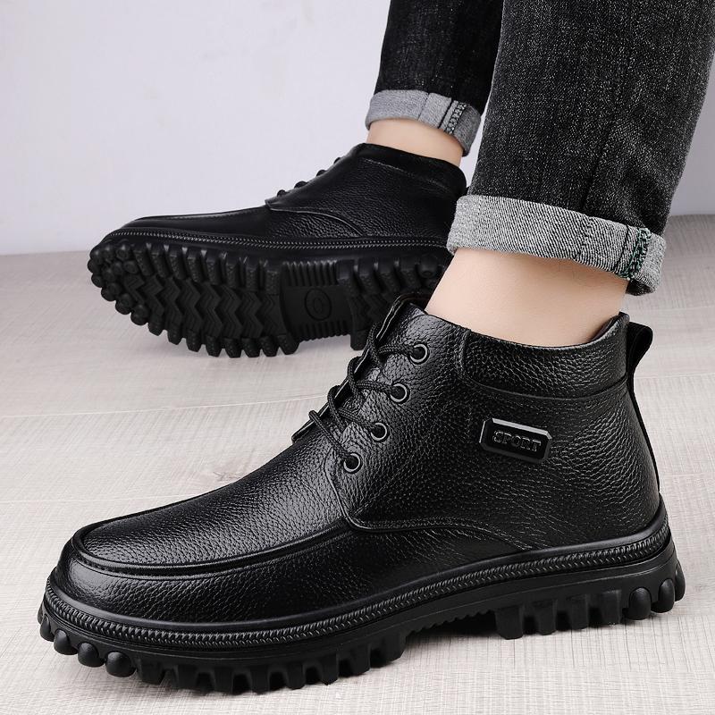 Pánské boty z pravé kůže Pohodlné teplé kotníkové zimní boty Obchodní kožené boty