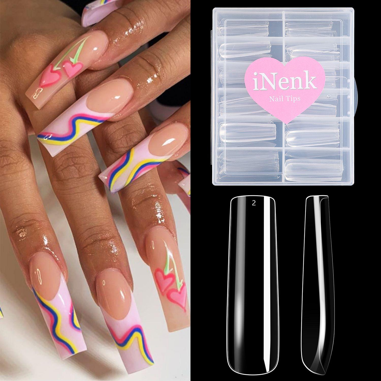 Fashion Press on Nails Clear Full Cover Nail Tips XXL Square Nail Tips Straight Nail Tips Full Cover Taperad Square Nail Tips белый