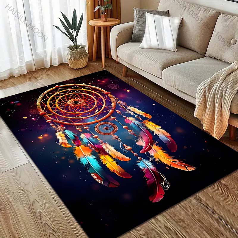Dream Catcher and Feathers Print Carpet for Living Room Bedroom Sofa Doormat Home Decor Non-slip Floor Mat Room Area Rug