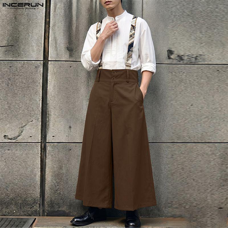 INCERUN Herren Druck Hosenträger Reißverschluss Taille Lässig Weite Beine Overalls Hose Streetwear