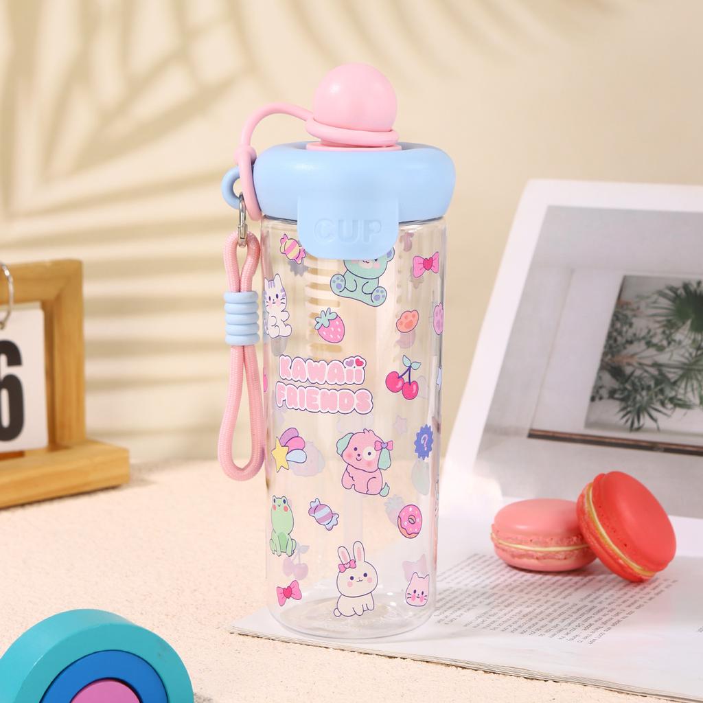 Water bottle new cute cartoon float straw cup with tea warehouse anti-drop wear-resistant plastic cup men and women camping portable cup