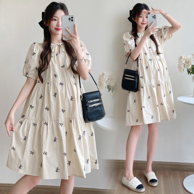 2026 Embroidered High-End A-Line Summer Maternity Dress Extra Large